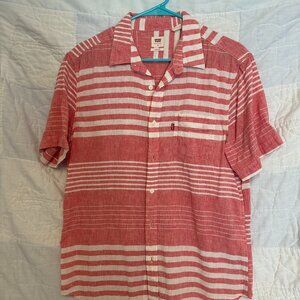Levis Size M, pink button up with horizontal white stripes